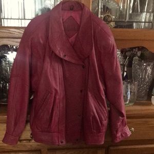 Genuine leather shocking pink winter jacket, size S